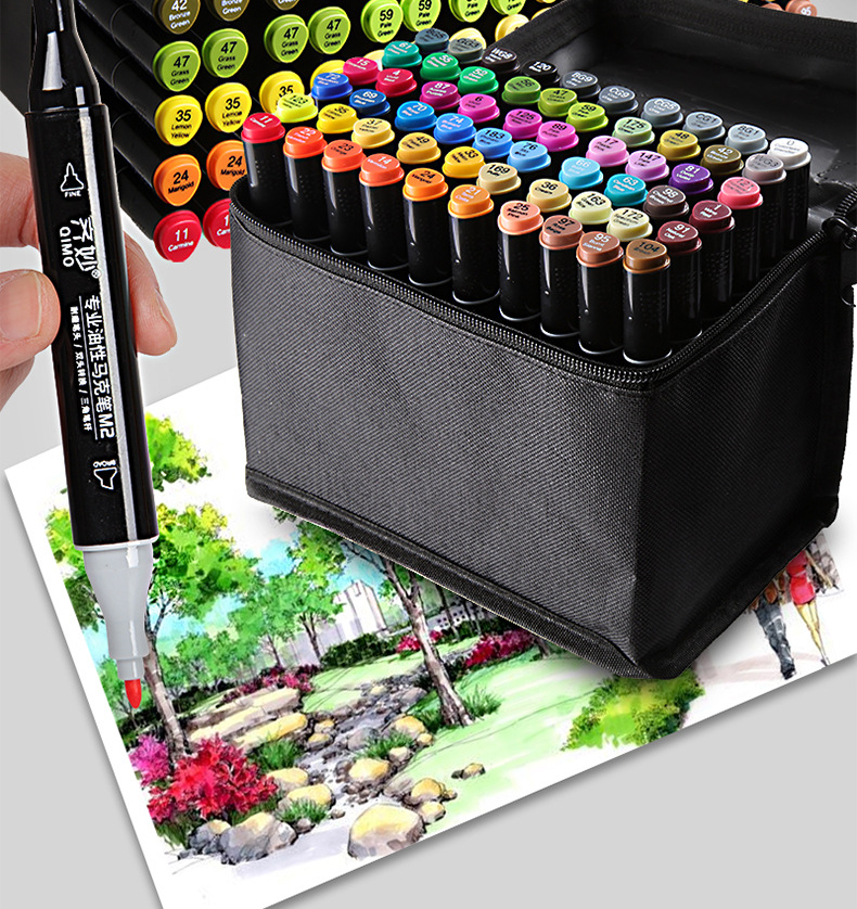 厂家直销马克笔套装三角杆酒精油性儿童绘画笔48色学生双头马克笔详情6