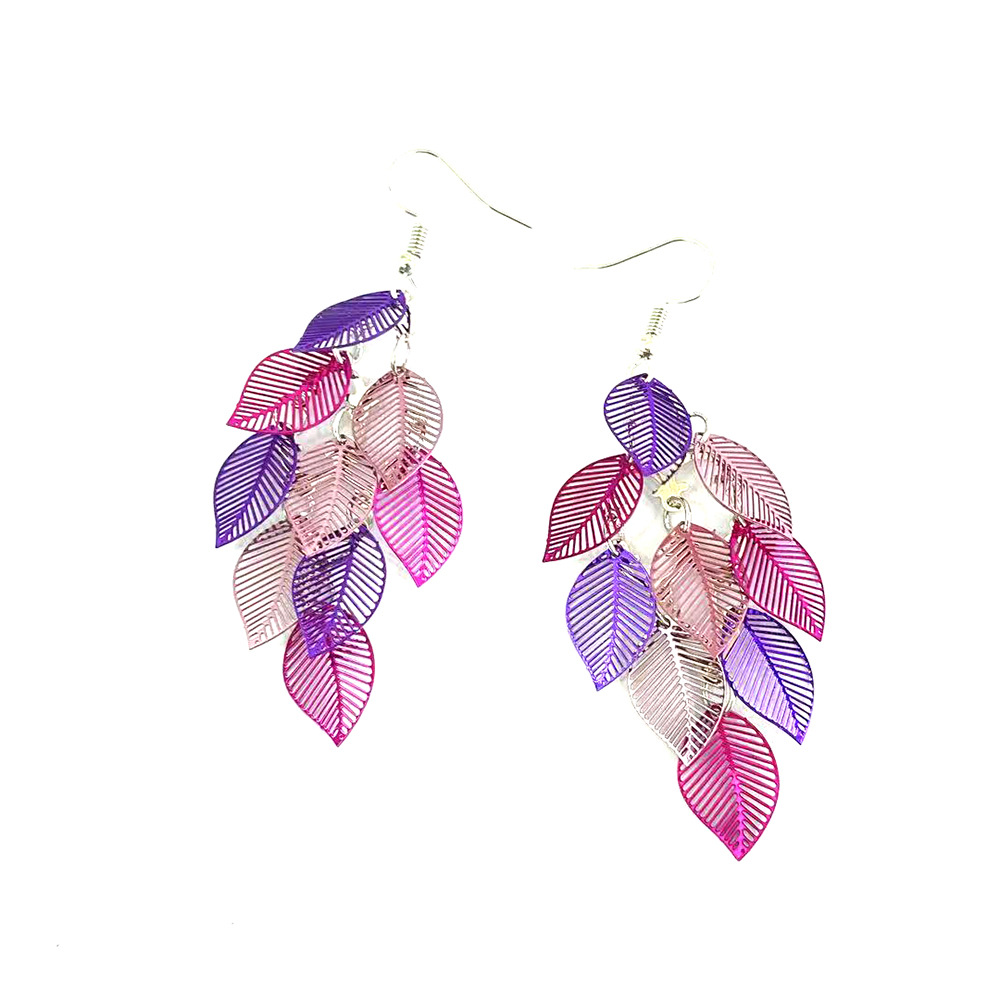 New European and American color-blocked leaf nine-piece earrings, fresh and colorful tassel leaf earrings, cross-border popular earrings pic 11
