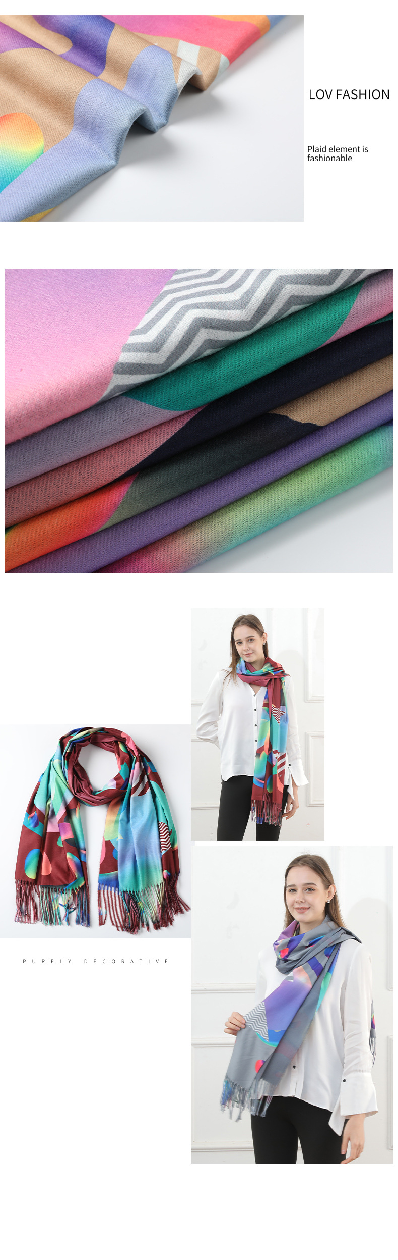 Digital printed scarves, double-sided faux cashmere scarves, custom oil painting floral style scarves, cross-border shawls wholesale pic 6