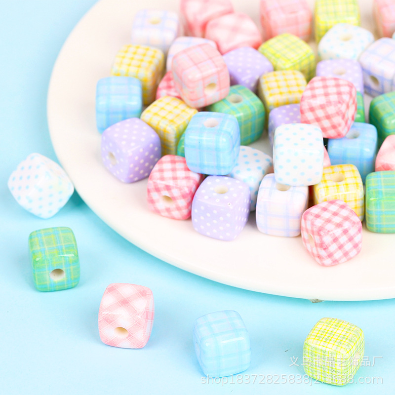 DIY versatile creative checkered bead girl bracelet, mobile phone chain, acrylic beaded checkered square headwear accessories pic 4