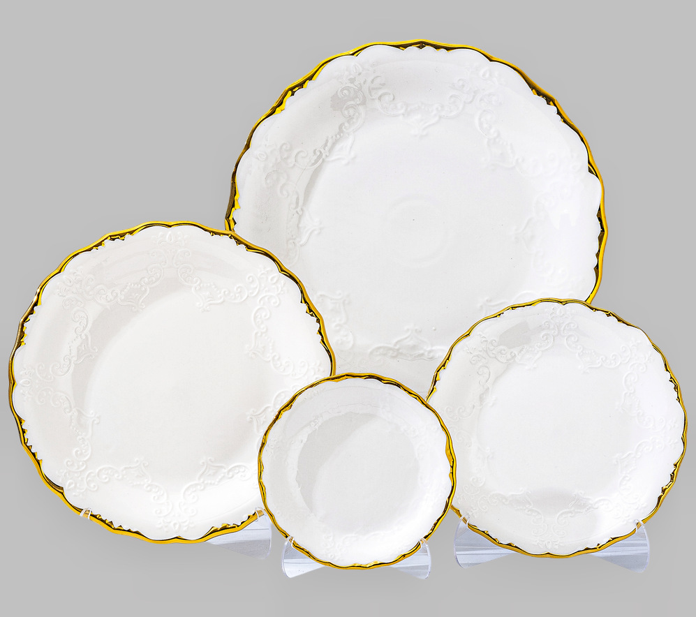 Wholesale of light luxury ceramic tableware sets, high-end gold-plated plates with gold edges pic 1