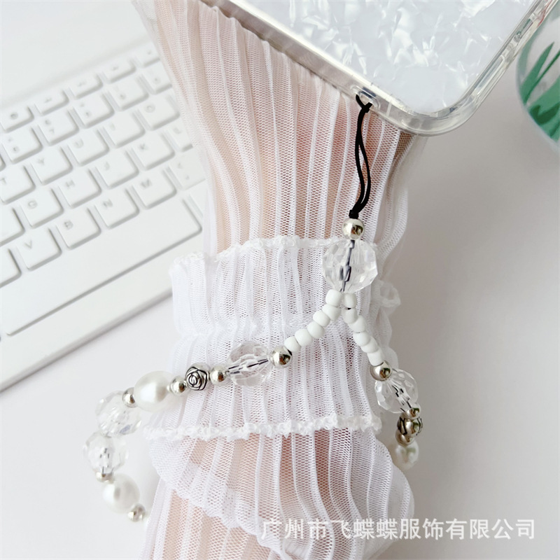 新款仙女风手机挂绳亚克力珍珠串珠蝴蝶结配饰甜美短款链防丢防摔详情8