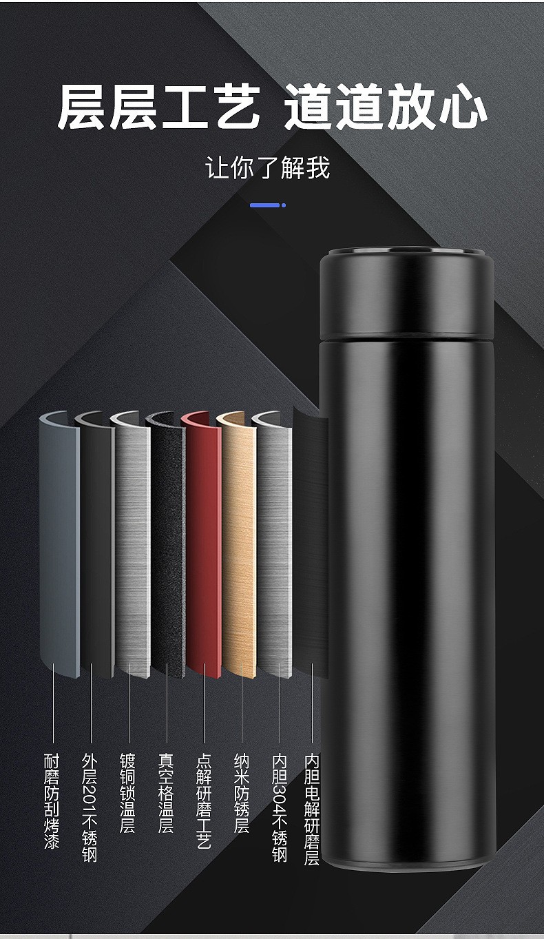 新款智能保温杯不锈钢时尚便携水杯渐变测温办公水杯可定LOGO批发详情12