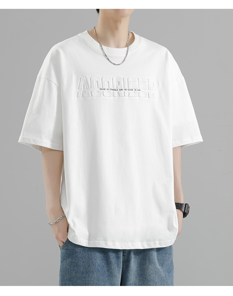 【 Pure Cotton 】 Steel stamp letter short-sleeved T-shirt for men, round neck, loose, casual and versatile, trendy 2024 Summer new short T-shirt pic 13