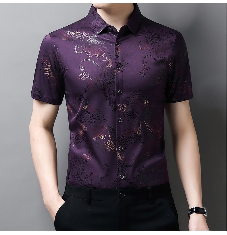 2024 verano de los hombres dragon print shirt fino estilo transpirable moda casual hielo seda fresca manga corta una pieza de reemplazo de cabello pic 18