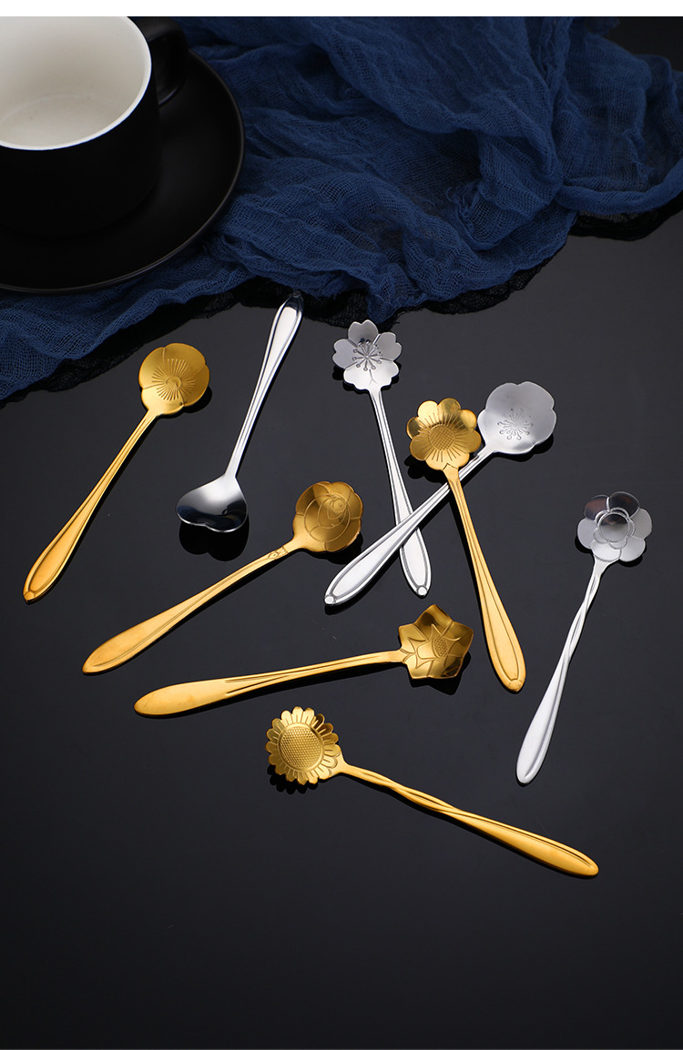 不锈钢樱花勺玫瑰花心形波斯菊燕窝蜂蜜咖啡搅拌勺婚庆伴手礼勺子详情10