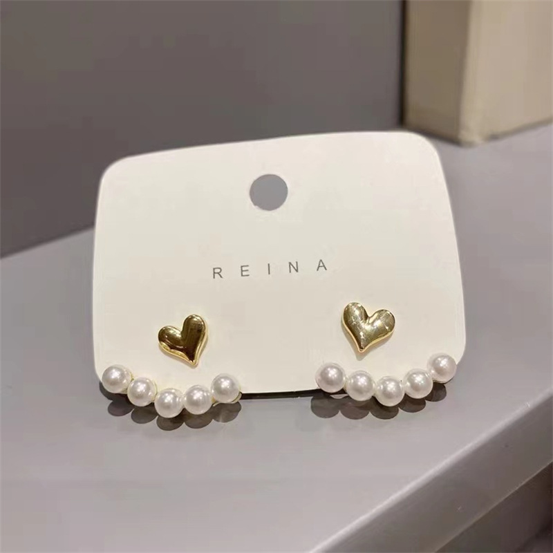 The S925 silver needle, a niche design, pearl heart-shaped stud earrings from Dongdaemun, South Korea, are trendy and versatile pic 55