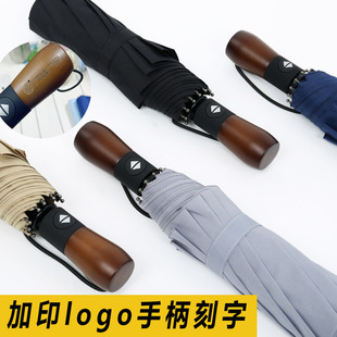 折叠黑胶防晒晴雨伞木手柄大号三折手动太阳伞批发广告伞定制logo详情21