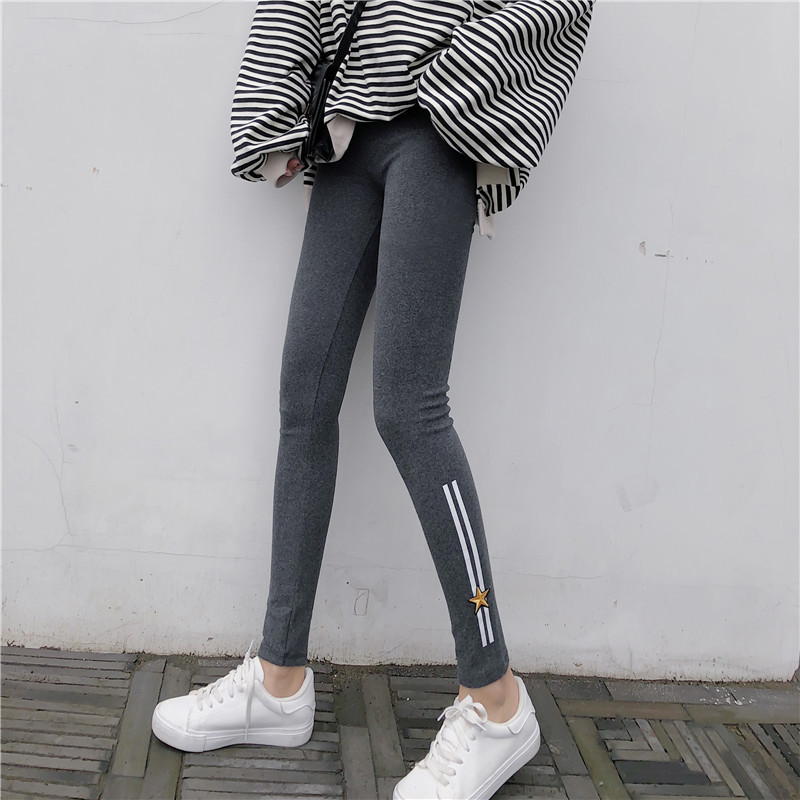 Spring new Korean-style side-striped five-star printed slimming nine-inch skinny pants pic 15