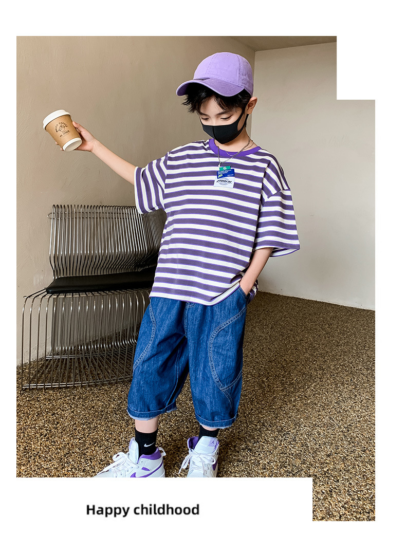 The 2022 new summer collection for Big kids, a striped short-sleeved two-piece set, is cool, fashionable and trendy pic 6