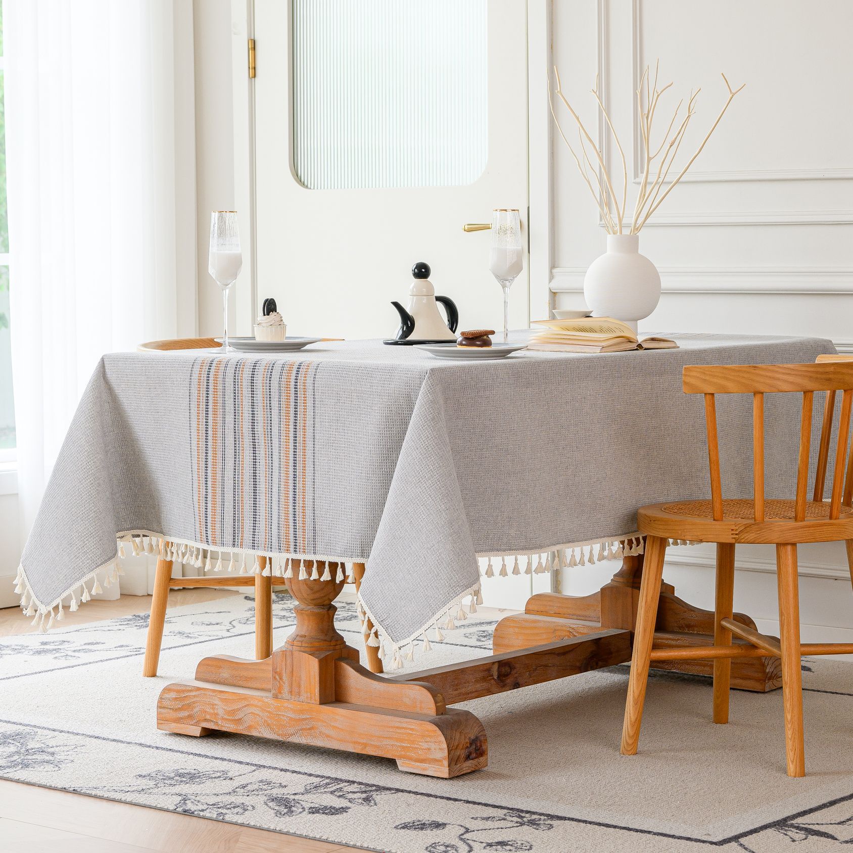 Wholesale of American-style country solid-color household rectangular table fabric, soft and breathable waffle striped coffee table cover fabric pic 13