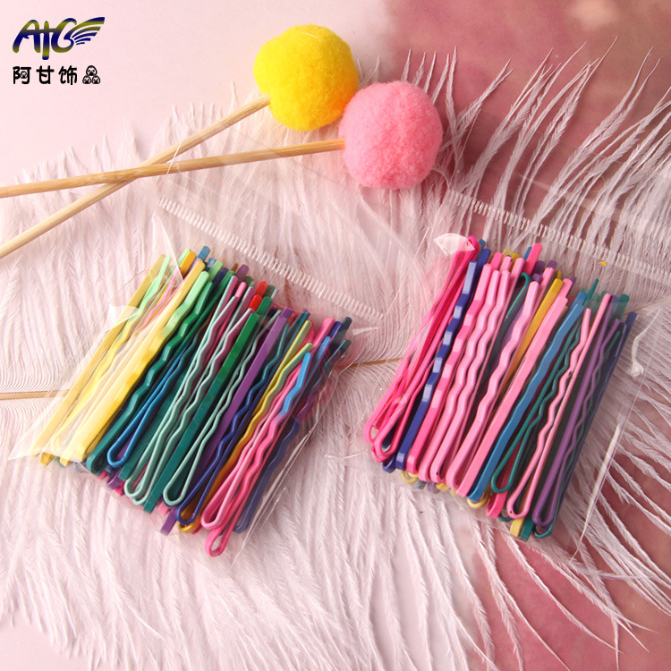 韩式网红一字夹袋装发夹女可爱头饰简约黑色发卡波浪夹子儿童发饰详情28