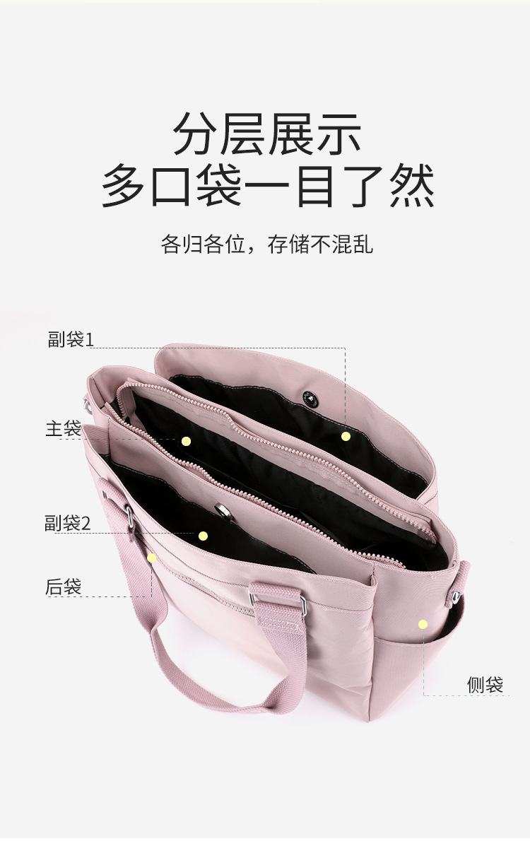 跨境女包大容量休闲尼龙托特包新款轻便单肩多隔层实用斜挎包详情9