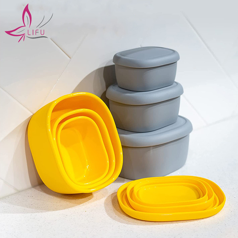 Microwave-safe, foldable silicone insulated lunch box, sealed to prevent cross-contamination of flavors, food-grade round silicone lunch box pic 9