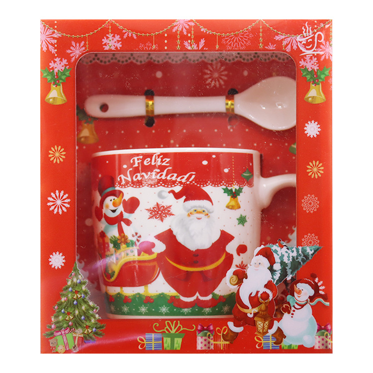 Spanish Christmas ceramic cup gift box packaging mug, coffee cup, water cup, milk cup with spoon, guest logo pic 6