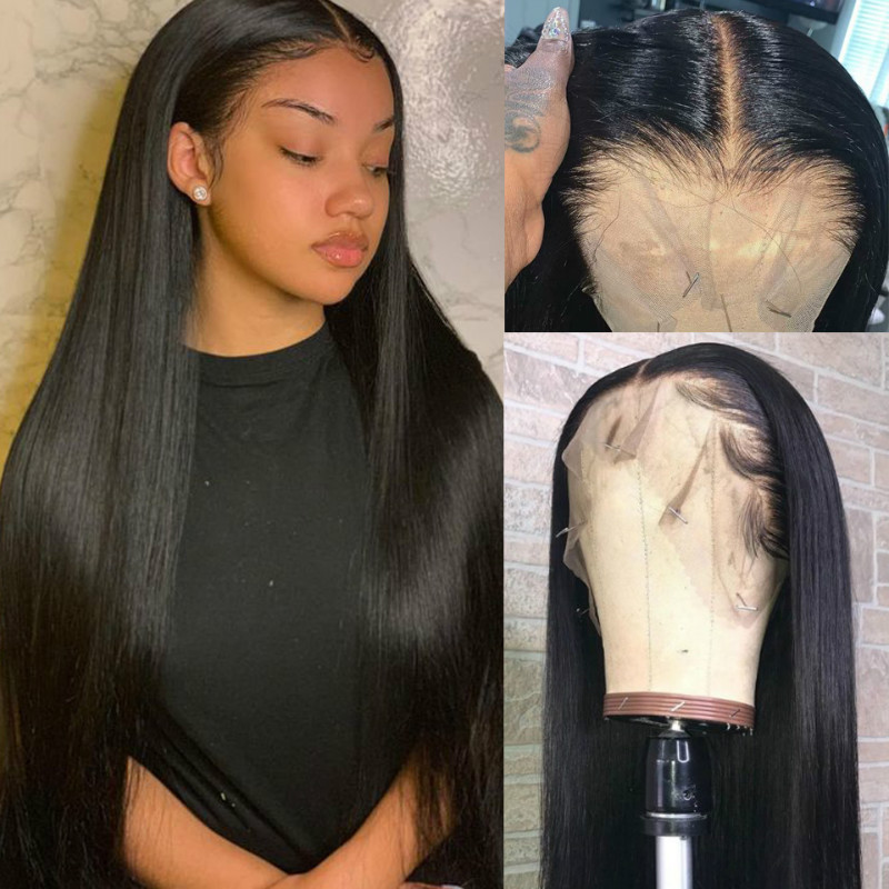 Europa y américa peluca lace frontal lace medio corte largo cabello recto negro fibra química conjunto de peluca fabricante al por mayor pic 7