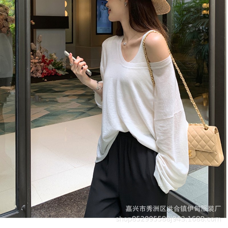 A two-piece set of woolen sun protection long-sleeved knitted top and vest for women in Spring/Summer 2024, featuring a thin, loose and casual cardigan T-shirt pic 9