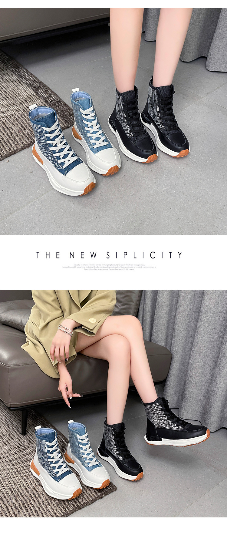大码外贸单鞋2023新款秋季牛仔布厚底高帮水钻休闲鞋舒适运动鞋女详情16