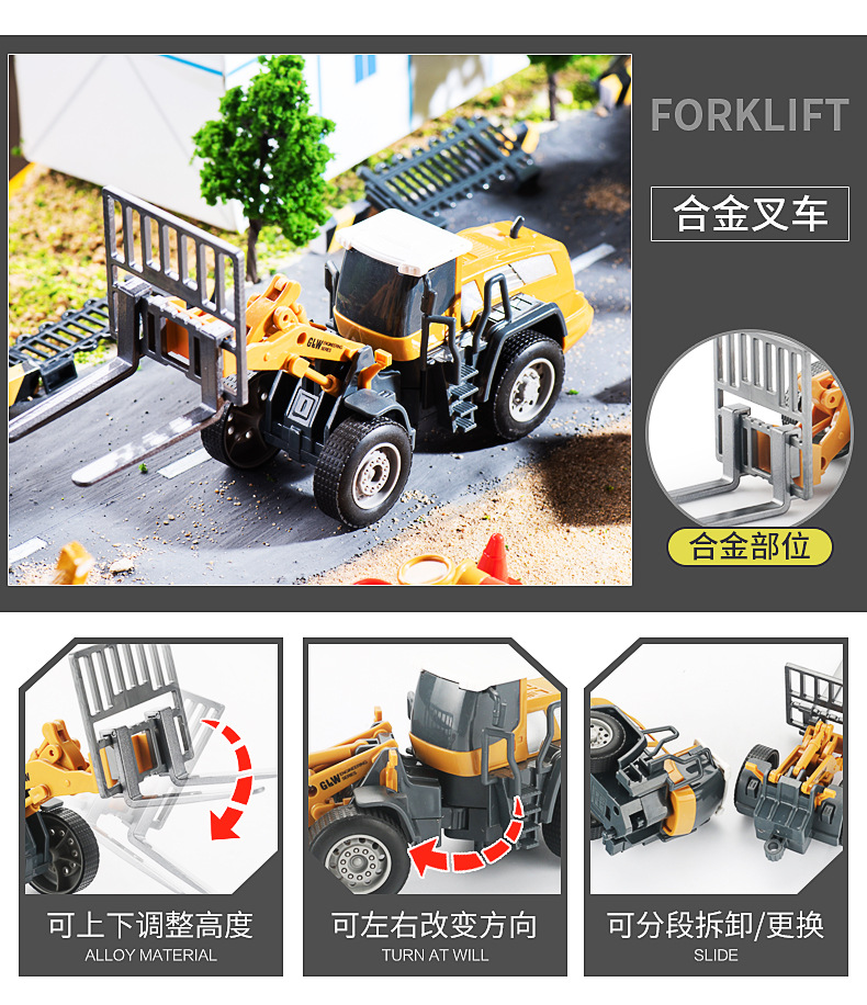 儿童合金工程车挖掘机玩具车男孩套装仿真模型推挖土机搅拌车铲车详情8
