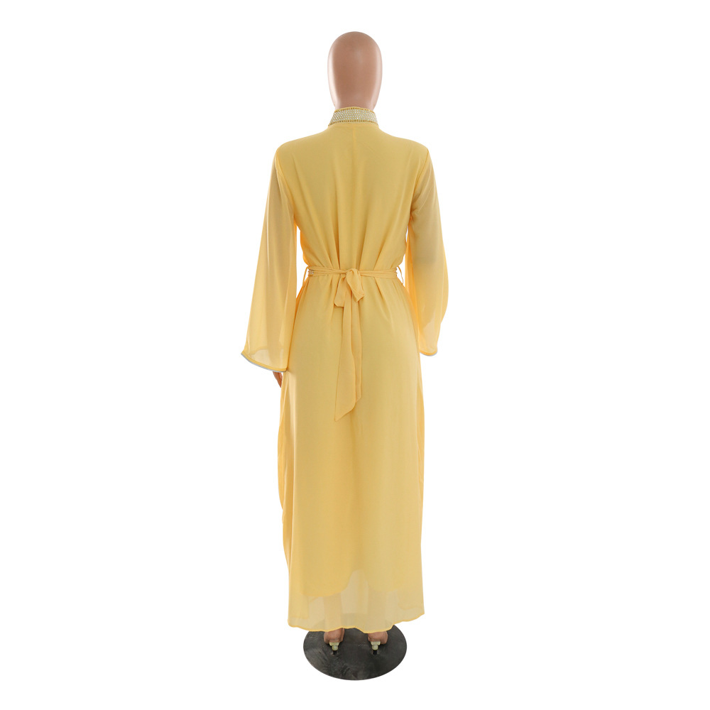 XQY500090 Foreign trade Arab robe, Middle East kaftan fashion Hot diamond belted chiffon dress pic 41