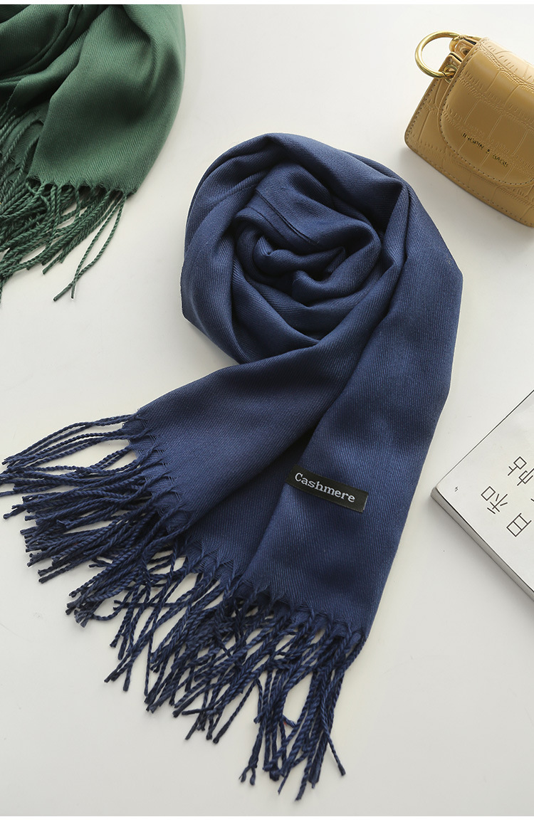 Solid-color faux cashmere scarf, a bestseller for women in autumn and winter. 220g classic glossy single-color tassel, versatile and warm shawl gift pic 5