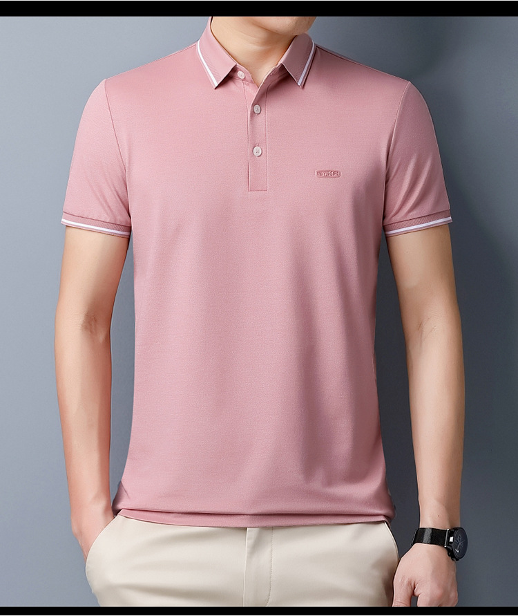 Lujo gran marca hombre morera seda manga corta polo verano 2024 nuevo medio y joven casual color sólido camiseta de gama alta pic 12