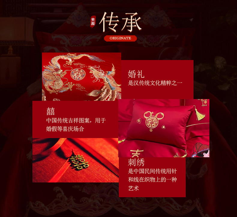 Wedding four-piece set, red pure cotton 100s simple wedding room multi-piece set, big red embroidered wedding and wedding bedding pic 4