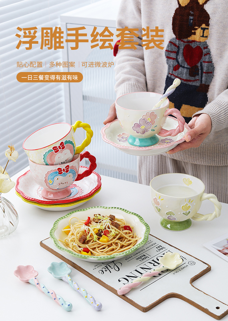 Ceramic long-handled spoon, household spoon, high appearance level, cute ins style stirring spoon, coffee spoon, girlish heart spoon wholesale pic 2
