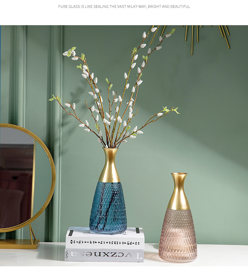皓杨金边肌理彩色花瓶餐桌卧室摆件花瓶摆件家居样板房软装设计详情5