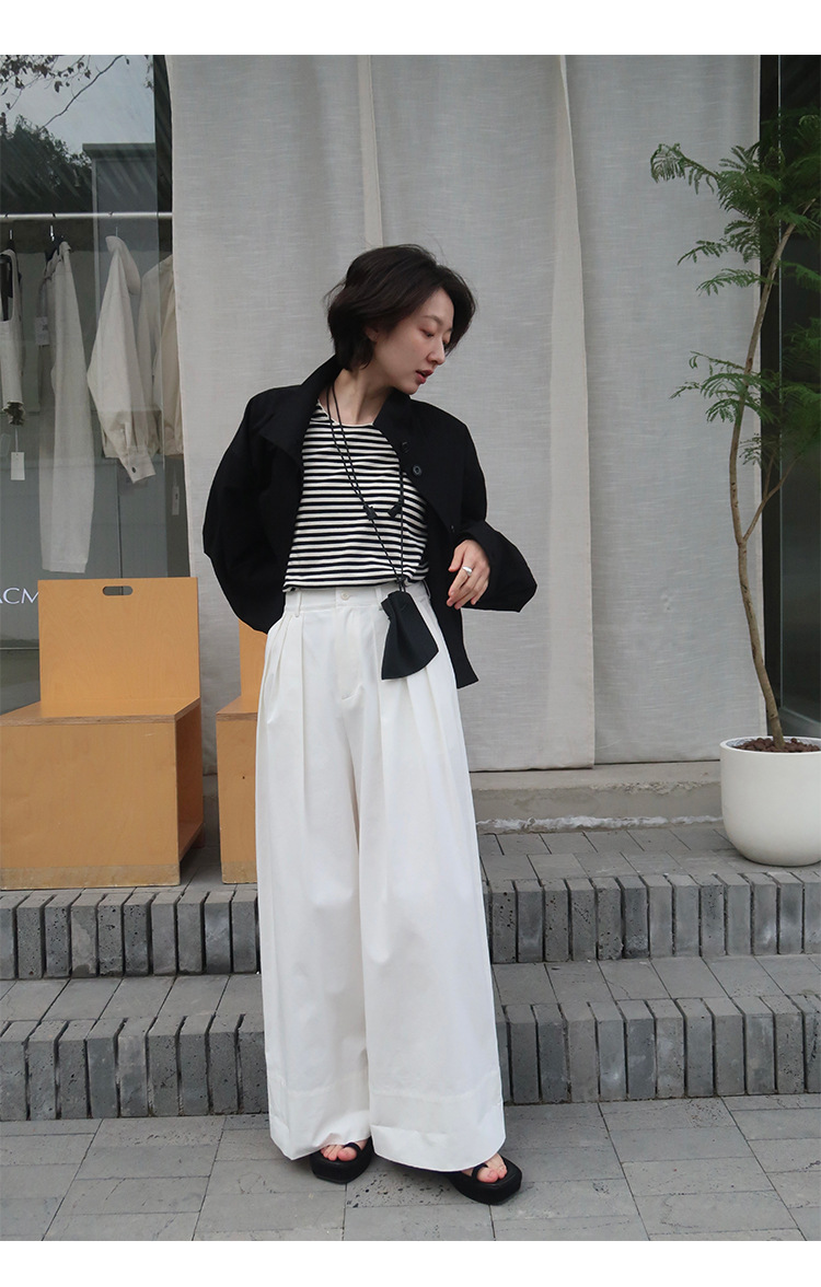 时简 自由随性 慵懒风竖条洗水休闲裤 显瘦百搭亲肤棉阔腿裤00037详情17