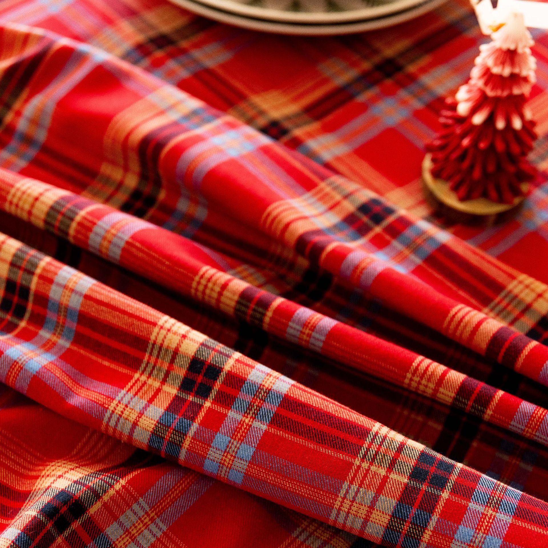 Tablecloth, coffee table, cotton and linen decorative table, ins style best-selling rectangular retro dining table, festive red Christmas checkered pic 5