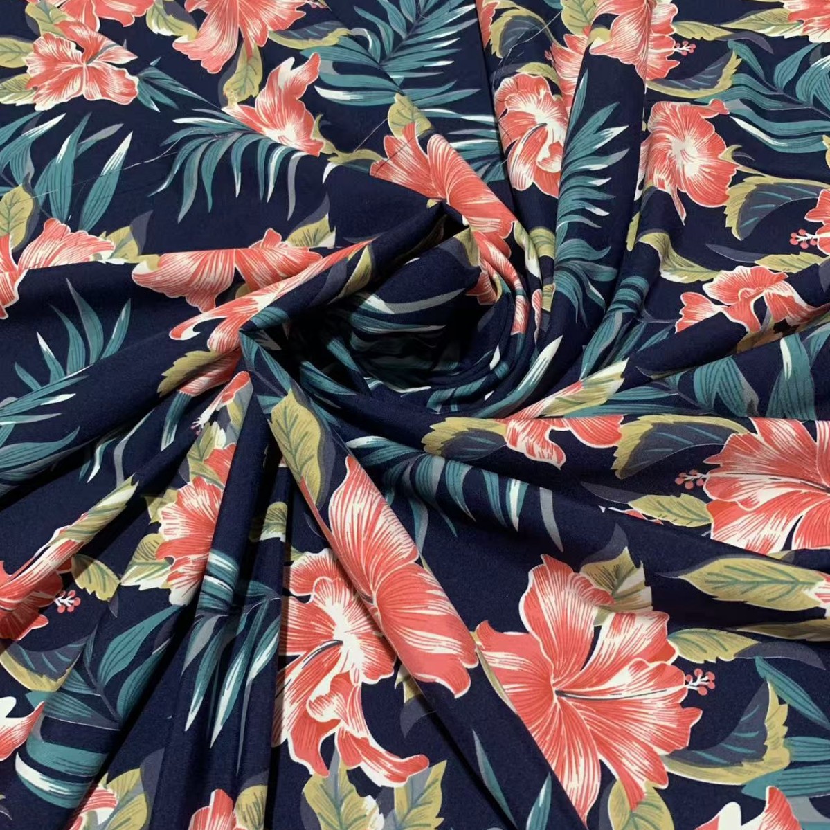 国潮四面弹中国风大花印花弹力亲肤柔顺头饰服装面料详情9