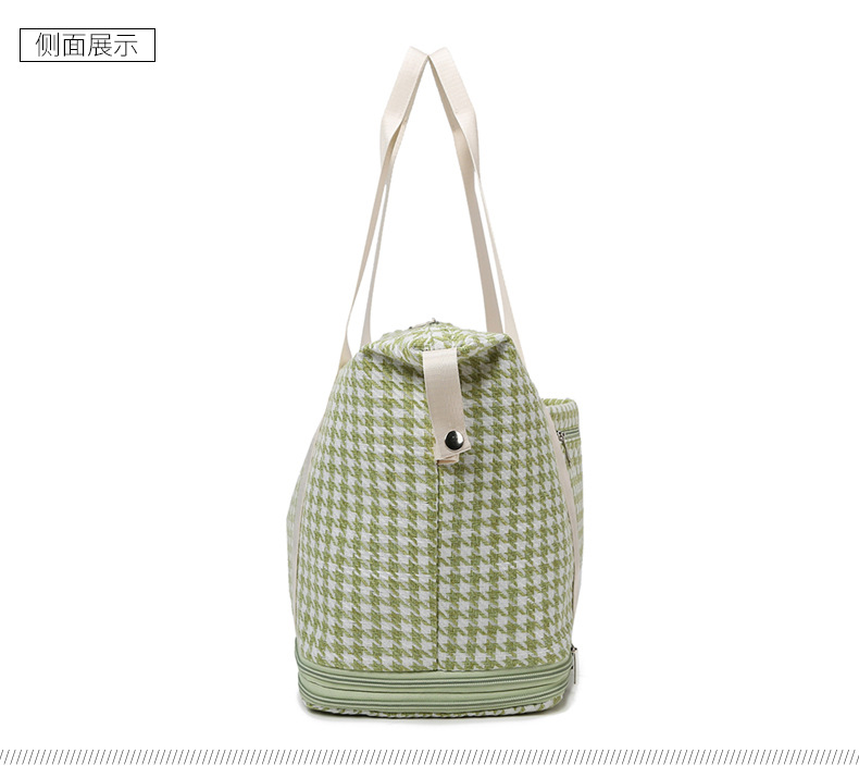 潮流时尚千鸟格花纹手提旅行包大容量运动收纳健身包可折叠背包详情27