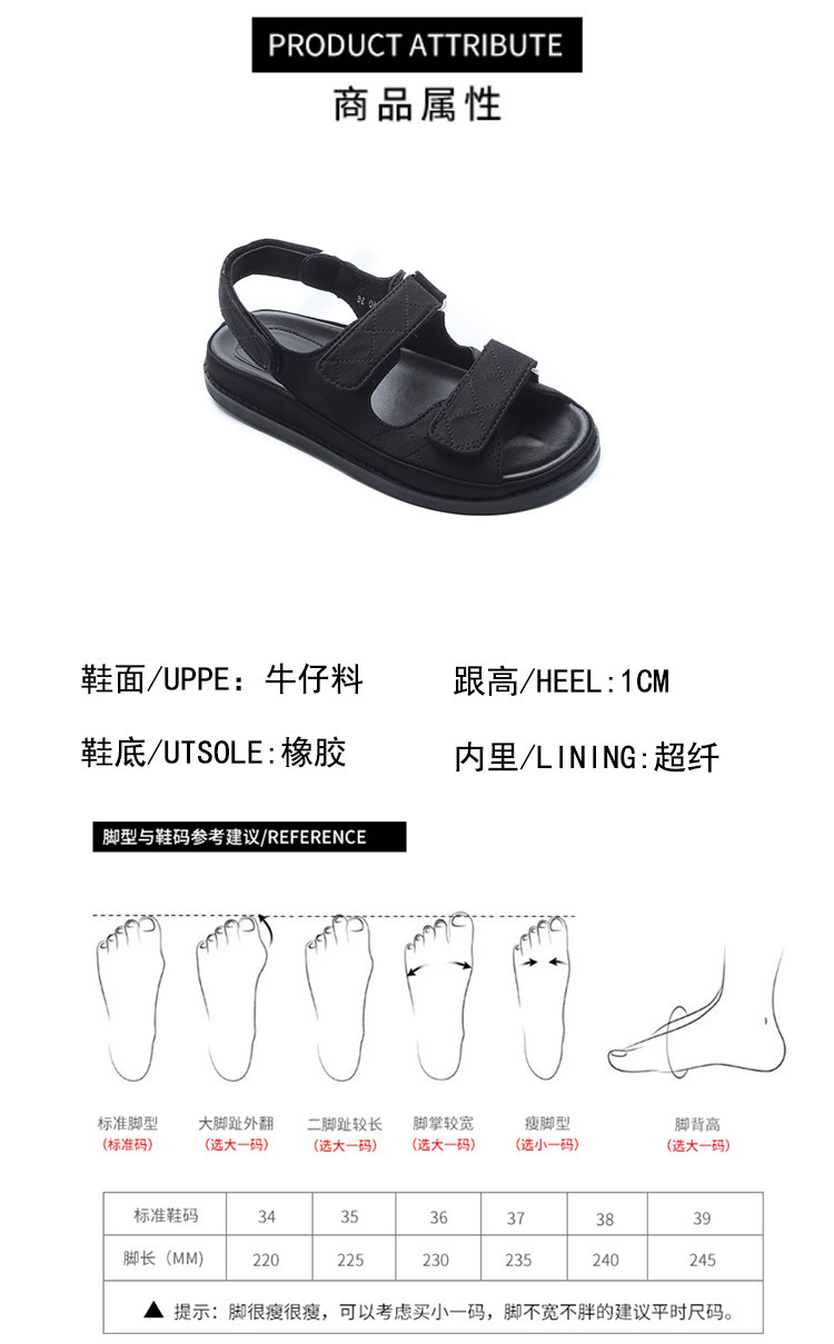 2024夏季新款小香风魔术贴厚底休闲运动凉鞋百搭平底沙滩罗马女鞋详情3