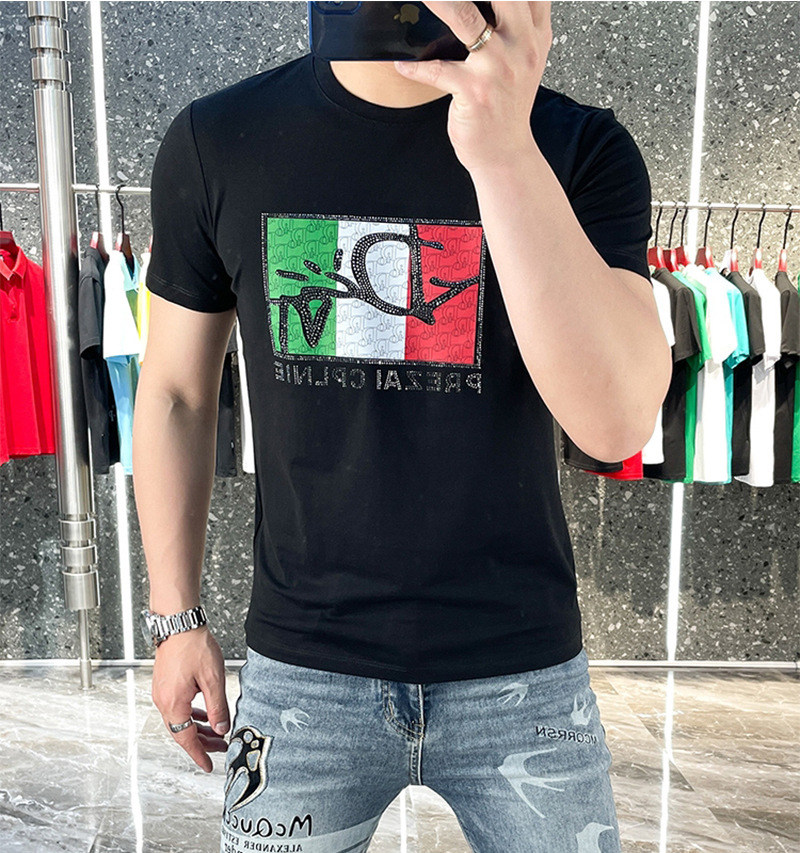 欧洲站长袖轻奢高档新款男士圆领短袖T恤男装薄款亮片印花半袖详情14