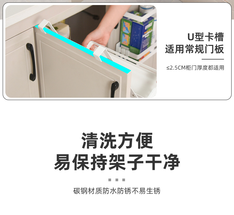 跨境厨房橱门置物架 保鲜膜懒人抹布挂架 家用清洁用品收纳挂篮详情22