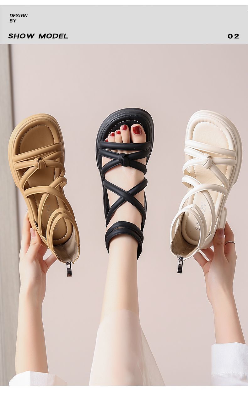 罗马凉鞋女夏季2024年新款平底防滑外穿沙滩鞋百搭黑色缕空凉靴潮详情7