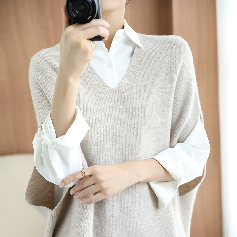 2022 spring/autumn new sweater women V-neck 蝙蝠衫 vest loose pullover knitted sweater trend pic 7