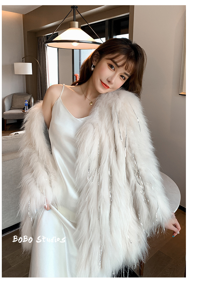 高端定制Biling水钻流苏亮片车条貉子毛编织仿皮草外套女短款网红详情6