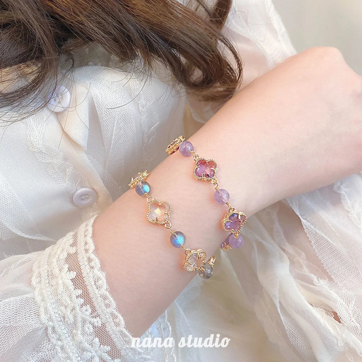 Natural crystal bracelet, four-leaf clover, natural amethyst bracelet, strawberry crystal white crystal, fashionable, light luxury and high-end feel pic 22