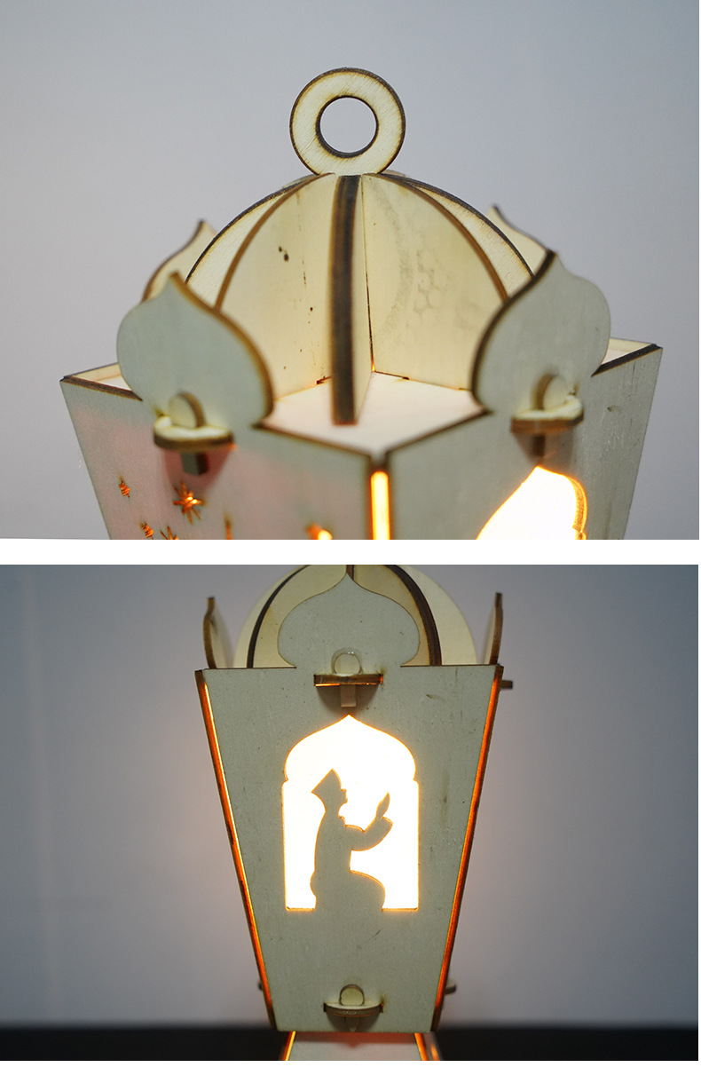 Arab Middle East Ramadan Lantern Festival eid decorative items, light-emitting laser-cut cross-border decorative items, wooden pendant pic 22