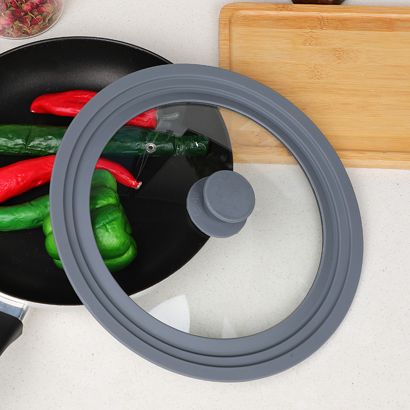 New factory-customized silicone pot lid for household use, multi-functional grey heat-resistant and anti-overflow pot lid, tempered glass pot lid pic 11