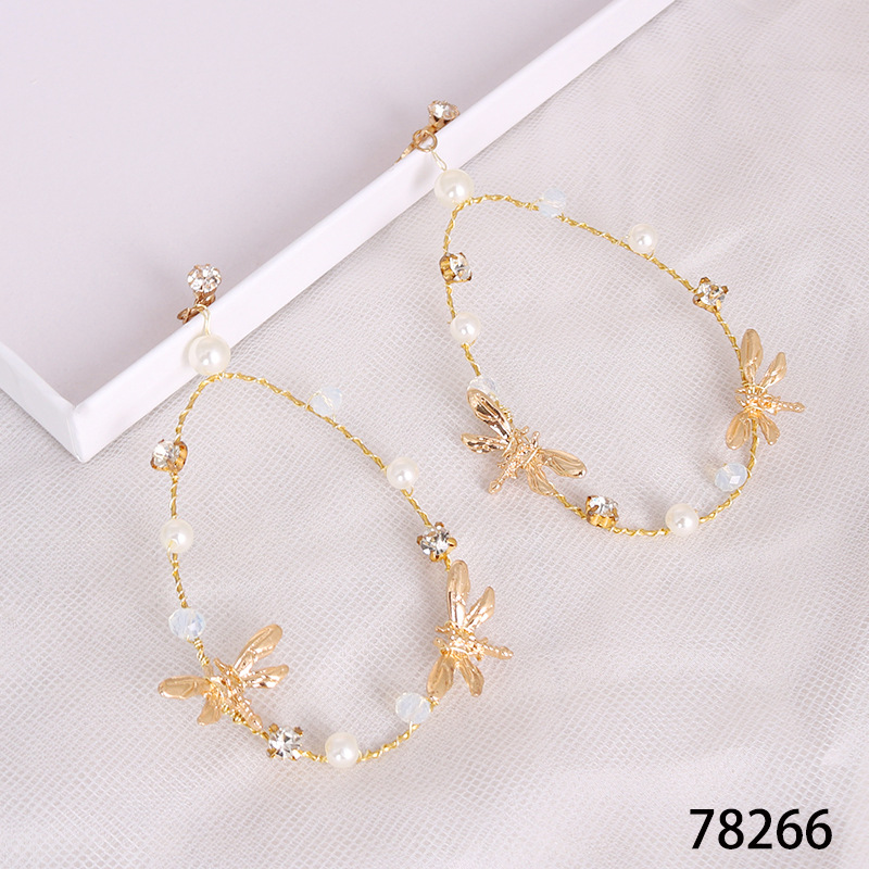New bride headwear from Japan and South Korea, super fairy earrings, dragonfly oval ear clips, princess wedding accessories, pearl earrings pic 10