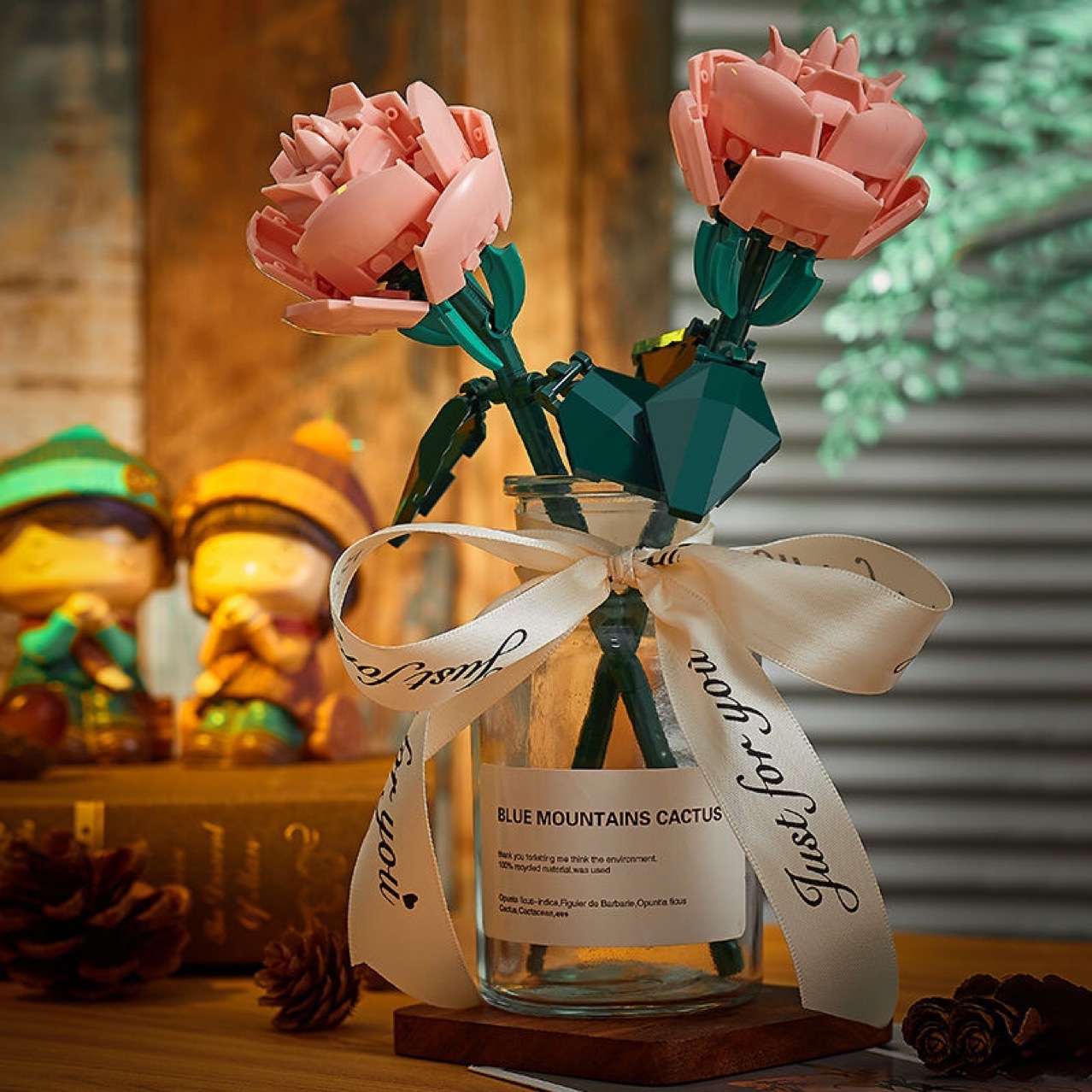 跨境玫瑰花积木兼容乐高花束永生花粉玫瑰向日葵郁金香拼装玩具详情1