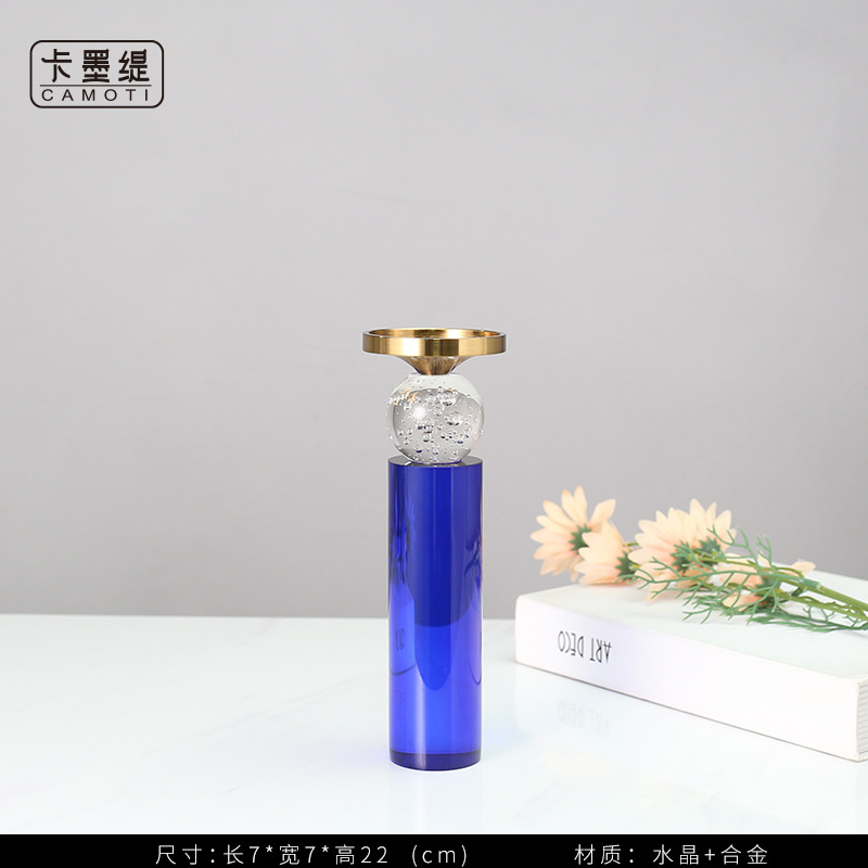 Modern and simple home furnishings, grey and blue crystal candlesticks, creative geometric decorative items, dining table decoration items pic 33