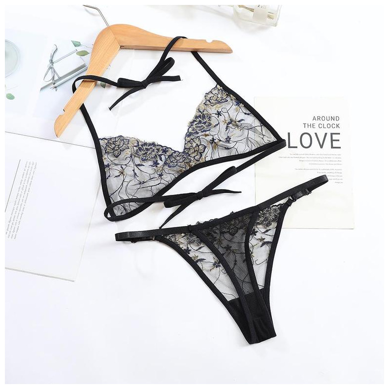 New mesh embroidery inner layer with French lingerie straps bra set for young ladies, sexy and cute, European style 672AA pic 12