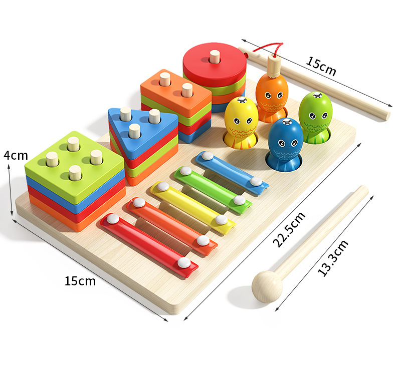 A new type of fishing trap column three-in-one geometric shape column set is a wooden toy for early education of boys and girls in kindergartens pic 19