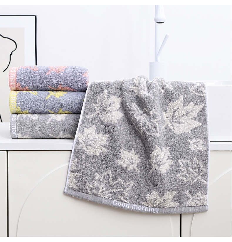 国潮厂家批发商超纯棉枫叶纯棉毛巾 家居日用色织提花全棉洗脸面巾外贸详情9