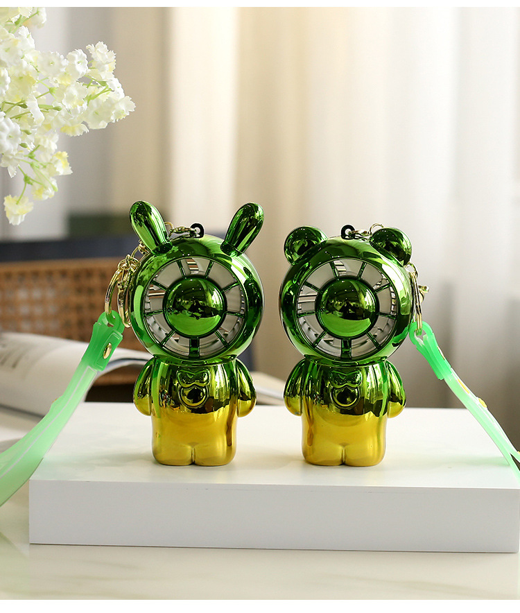 手持电镀渐变彩色卡通小熊桌面usb风扇 户外钥匙扣迷你口袋风扇详情7