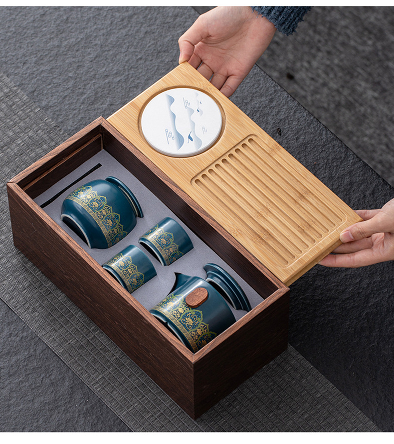 Tea set, home living room gift box, modern and simple kung fu ceramic teapot, tea tray and tea cup complete set pic 4